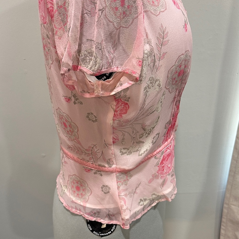 Y2K Worthington coquette Pink Floral Short Sleeve  10 silk sheer top fairy - Picture 3 of 8